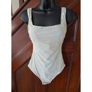 Vintage Gabar White & Black Polka Dot One Piece Swimsuit Size 8